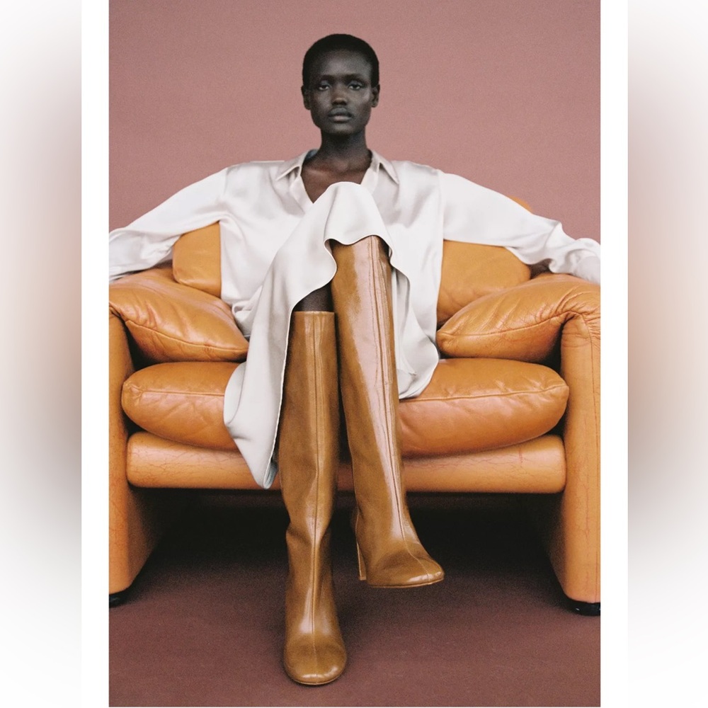 ZARA HEELED LEATHER KNEE HIGH BOOTS